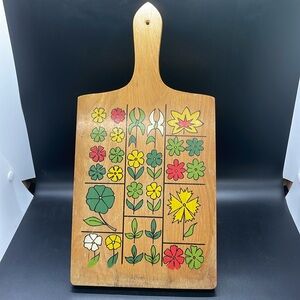 Vintage 1960s NEVCO Hand-Painted Floral Wood Cutting Board